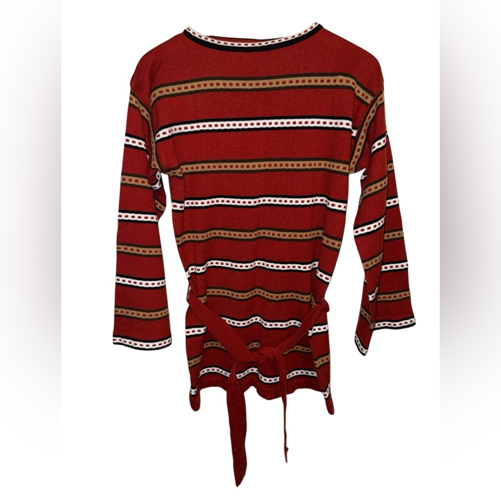 Striped Red and Brown Long Sleeve sweater Sz 36 Small 6 vintage 70s